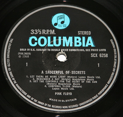 PINK FLOYD - Saucerful of Secrets (Gt Britain 1st Pressing) record label